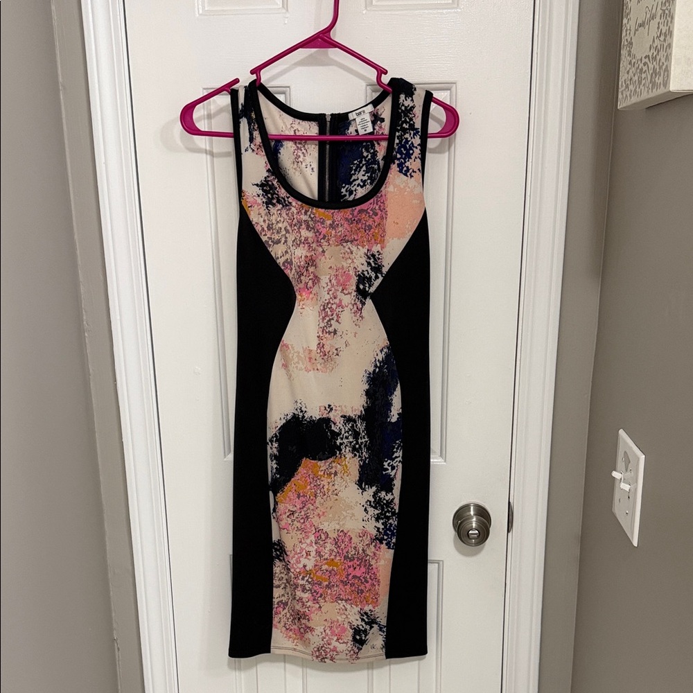 Bar III Black and Multicolor Sleeveless Mini Dress